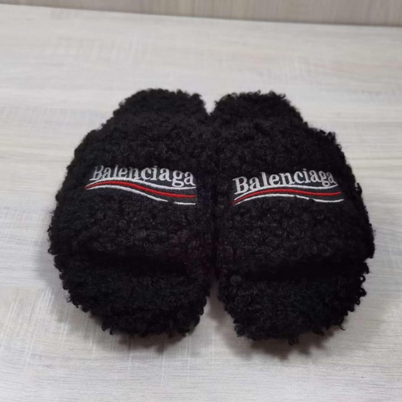 Balenciaga Black Furry Slippers - Picture 1 of 6